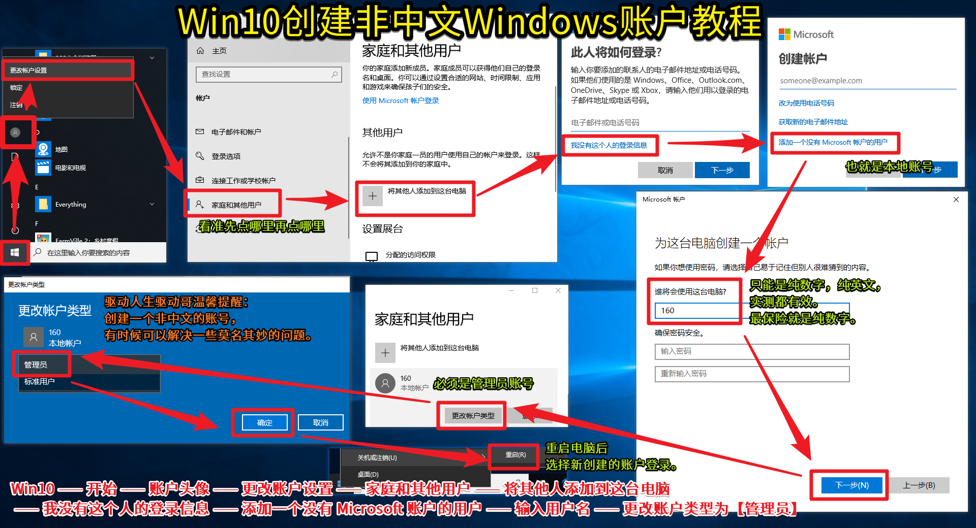 03 具體解決方案，游Windows 賬號 賬戶，戲環(huán)境異常，Win10 —— 開始 —— 賬戶頭像 —— 更改賬戶設(shè)置 —— 家庭和其他用戶 —— 將其他人添加到這臺電腦.png