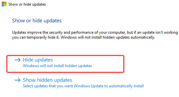 隱藏或屏蔽出錯驅(qū)動更新