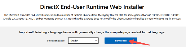 手動下載安裝DirectX End-User Runtime
